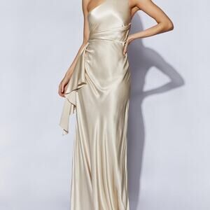 NWOT MESHKI One Shoulder Maxi Dress – Champagne Sz M